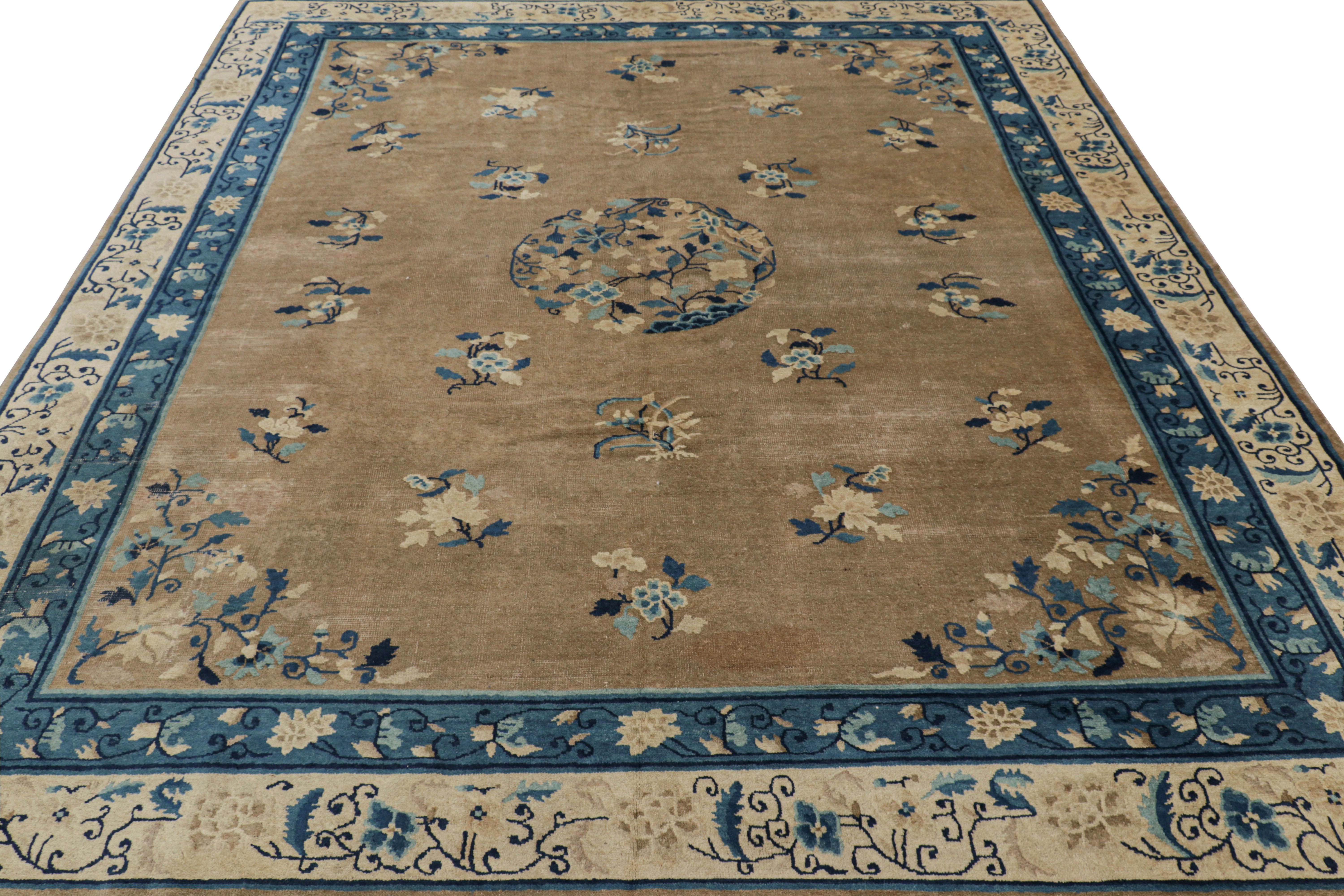 Cinese Tappeto antico cinese Art Deco, beige e blu con motivi floreali - Rug & Kilim in vendita