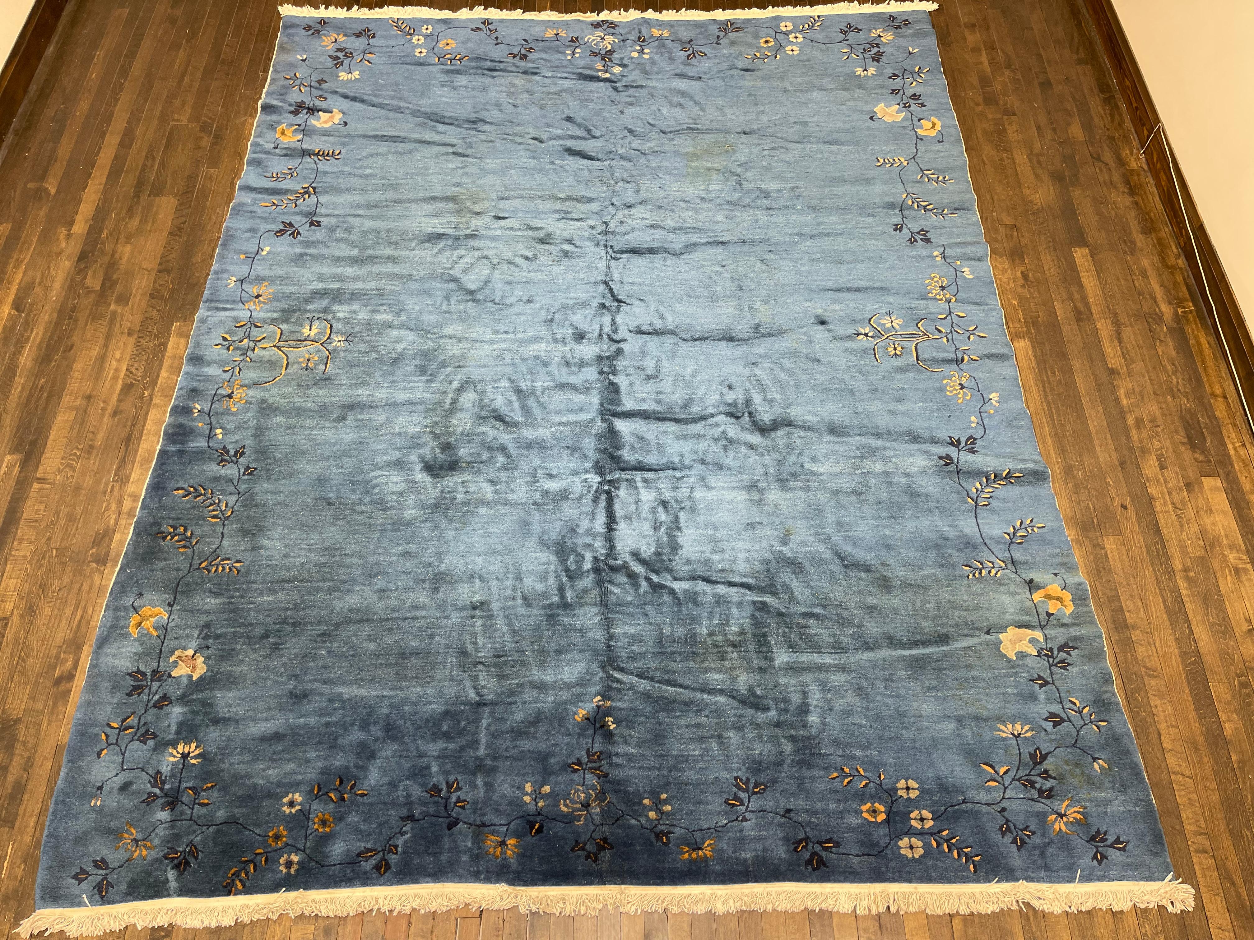 Vegetable Dyed Antique Chinese Art Deco Rug, Circa 1920 For Sale