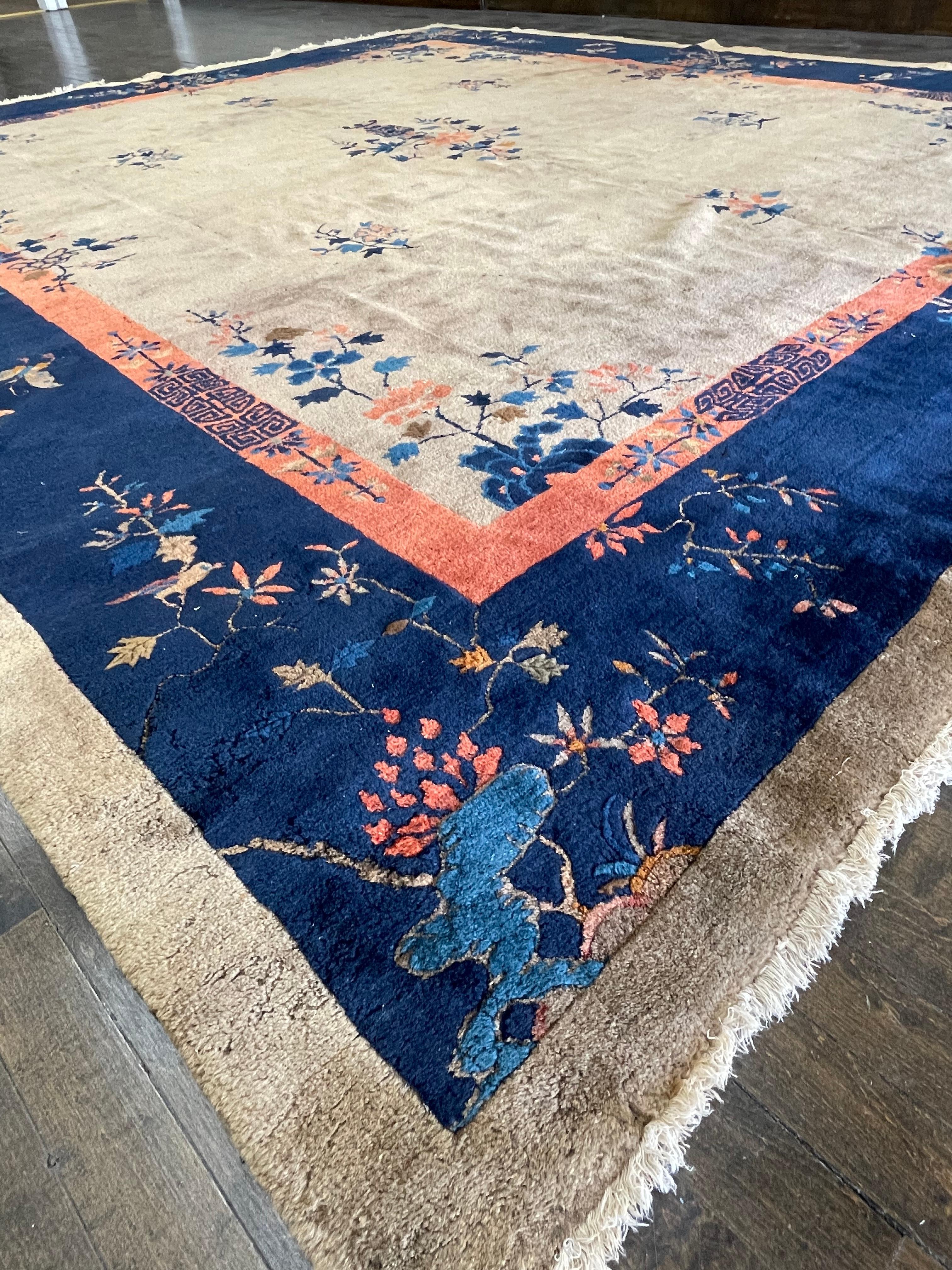 Wool Antique Chinese Art Deco Rug, Circa 1920 For Sale
