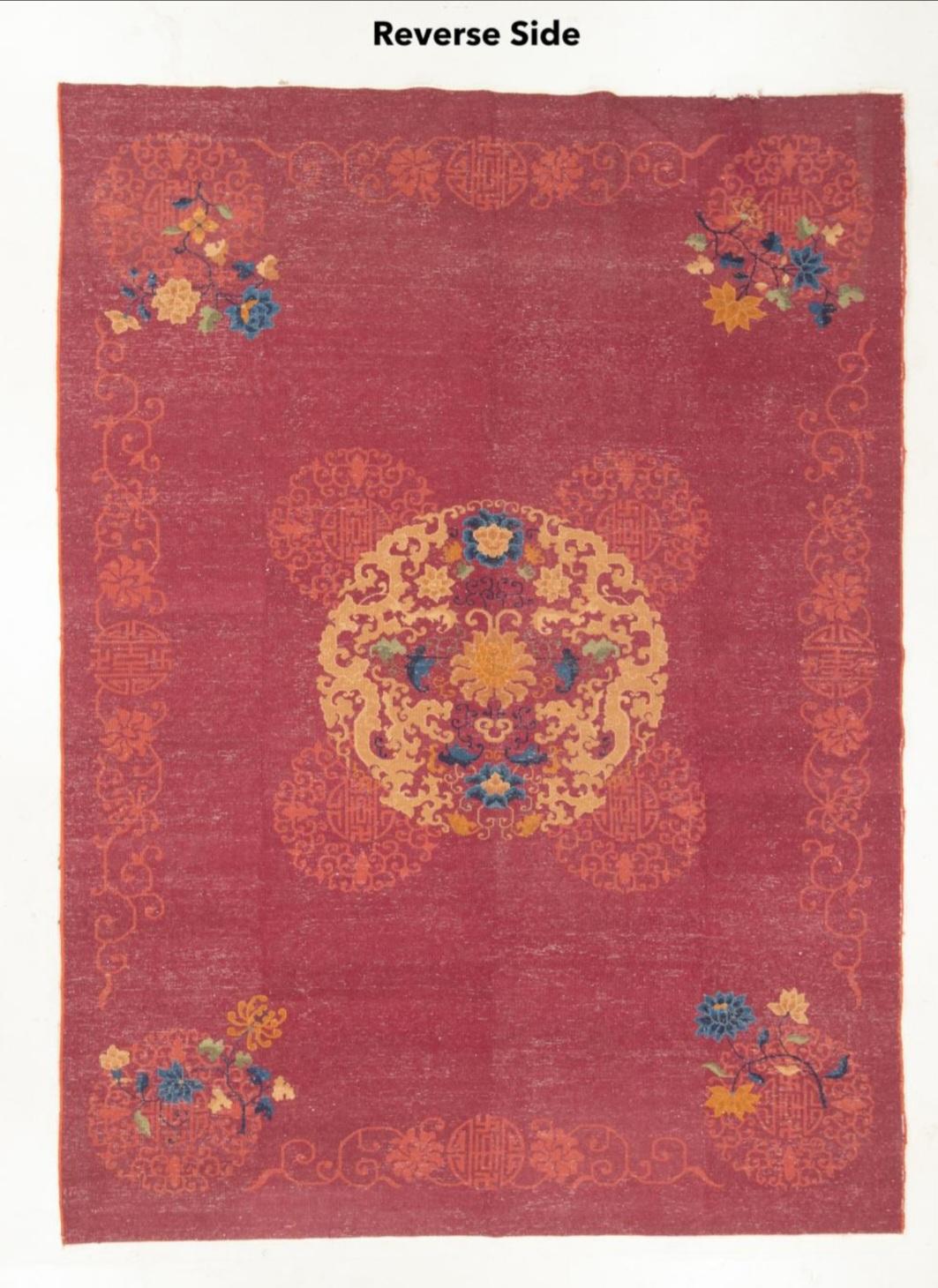Antique Chinese Art Deco Rug circa 1920 8.6x11.6 In Good Condition For Sale In Los Angeles, CA