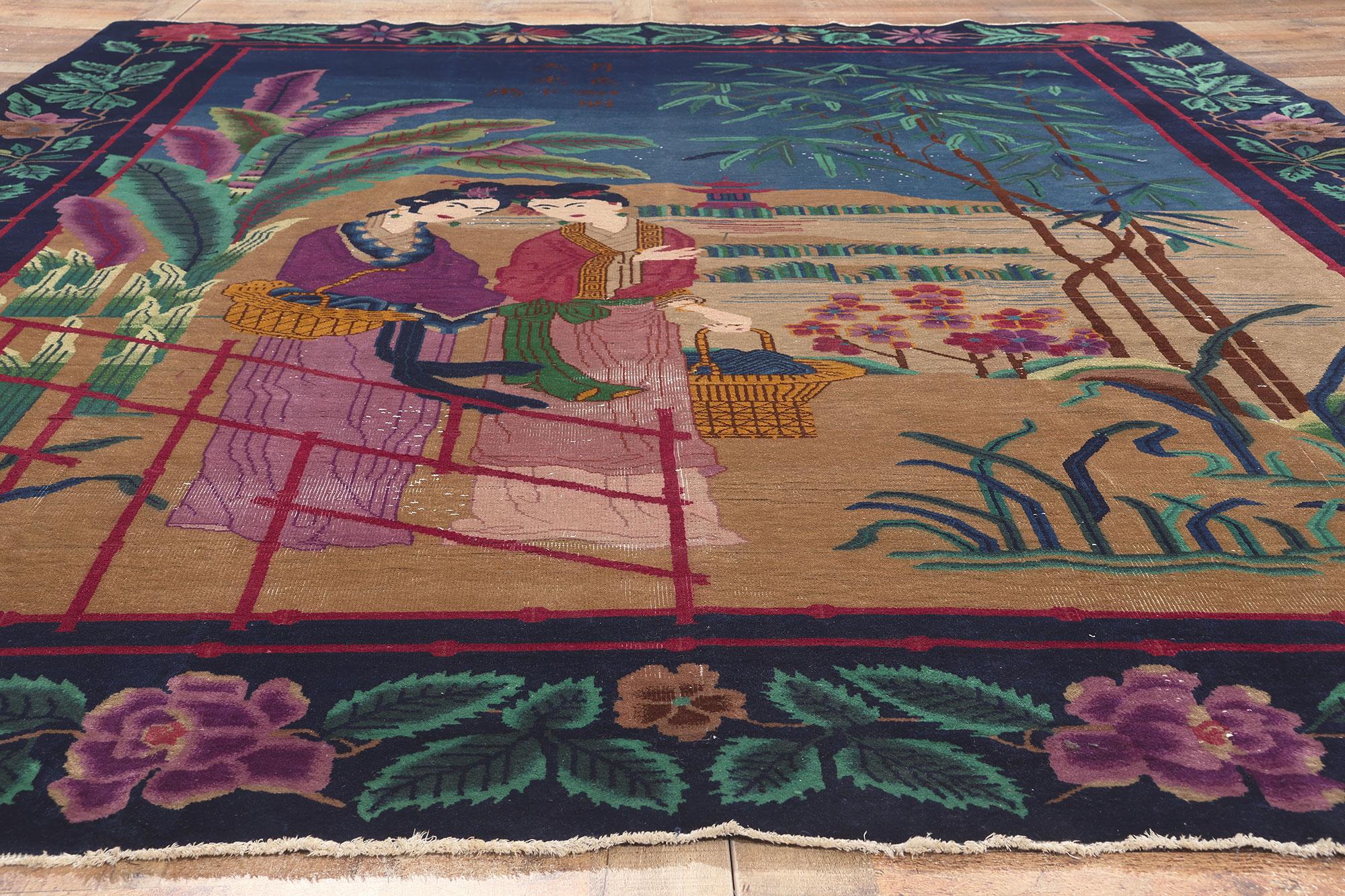 Antique Chinese Art Deco Rug, Eternal Life Meets Maximalist Style For Sale 2
