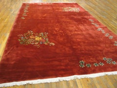 Excellent Rust Red Color with Splendid Floral Design Chinese Art Deco Rug