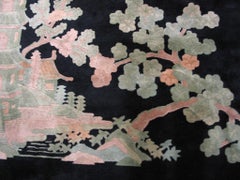Rare Oversized Navy Blue Minimalist Chinese Art Deco Carpet by Fette Li Workshop