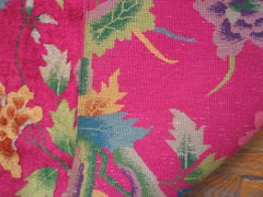 Energetic Pink Background Color Asymmetric Floral Design Antique Chinese Dec Rug