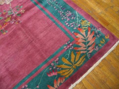 Happy Light Purple Color Exiting Floral Design Antique Chinese Art Deco Rug