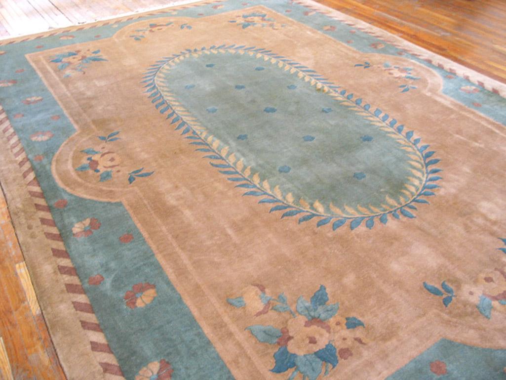 Chinese Art Deco rug with a ivory color background, size 9'10