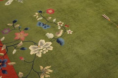 1920s Red and Green Antique Chinese Art Deco Hand Knotted Rug 8' x 10'