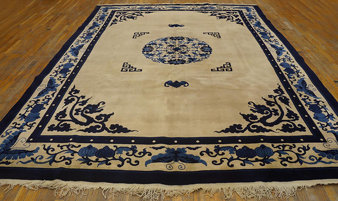 1920s Chinese Peking Carpet  with a beige color background.
( 8'8