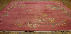 Lovely Rose Color & Floral Design Square Chinese Art Deco Rug - Nichols Workshop