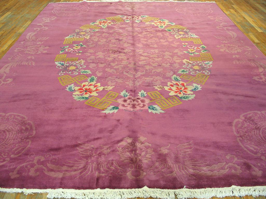 Antique Chinese Art Deco Carpet On Pink Background
9' x 11' 8
