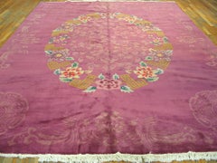 Singular Floral Design Chinese Art Deco Rug On Rose-Pink Background
