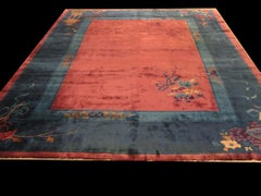 Beautiful Rose Ground Color with Bits Chinese Ornament Border Antique Deco Rug