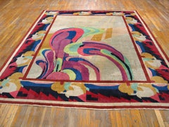 Charming Ivory Color With European Deco influences Antique Chinese Art Deco Rug