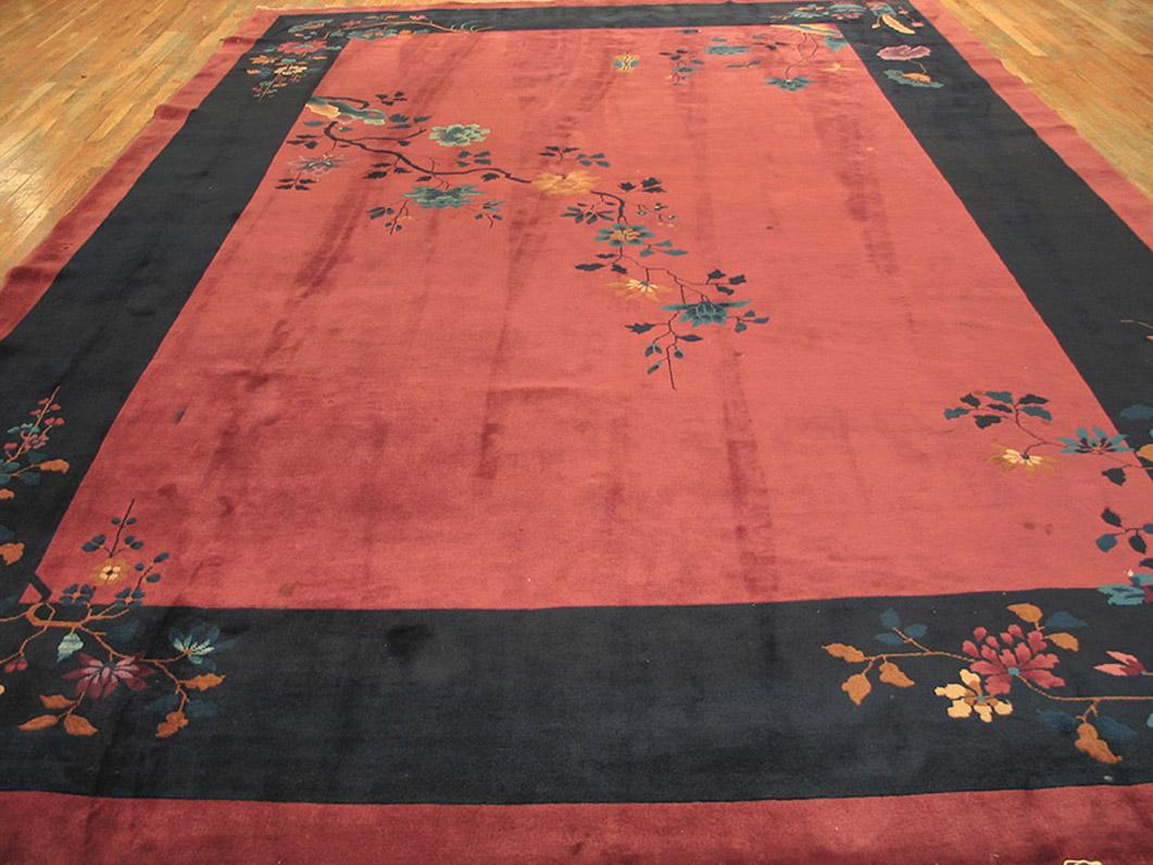 Antique Chinese Art Deco rug with burgundy color and 10'0