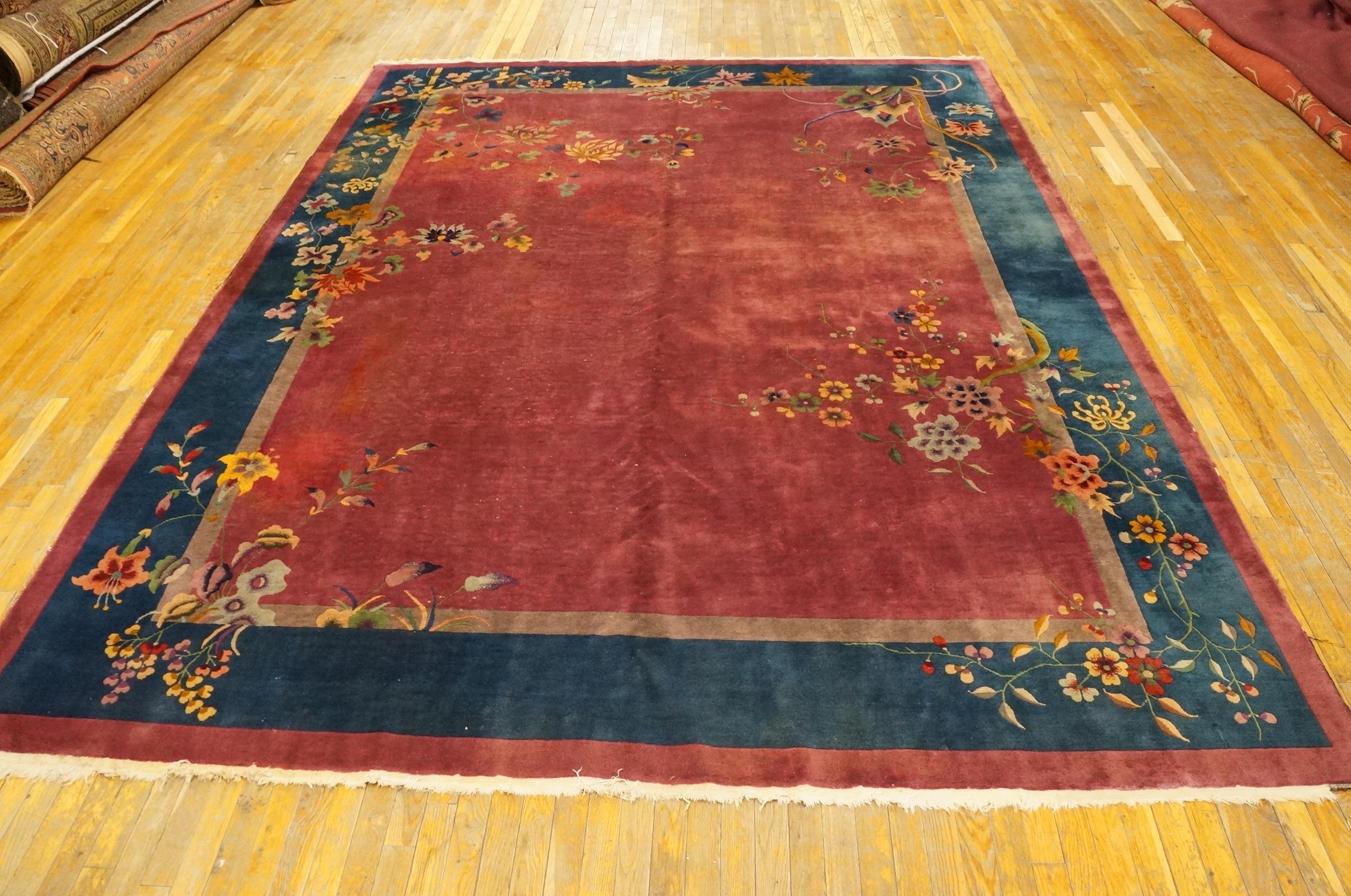 1920s Chinese Art Deco Carpet with Fuchsia background. 
( 9' x 11'10