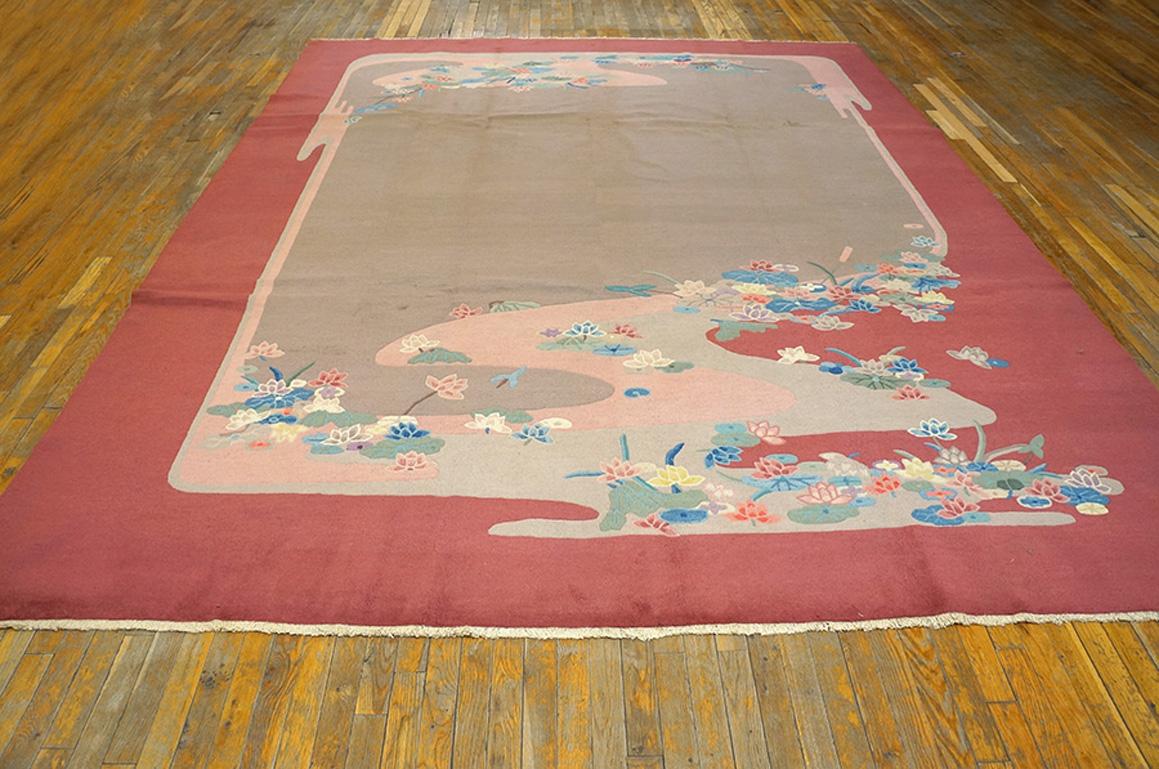 Antique Chinese Art Deco rug with beige color and 9'2