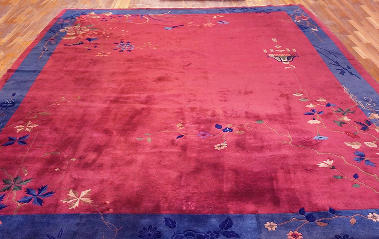 Antique Chinese Art Deco rug with fuchsia color and 9'10