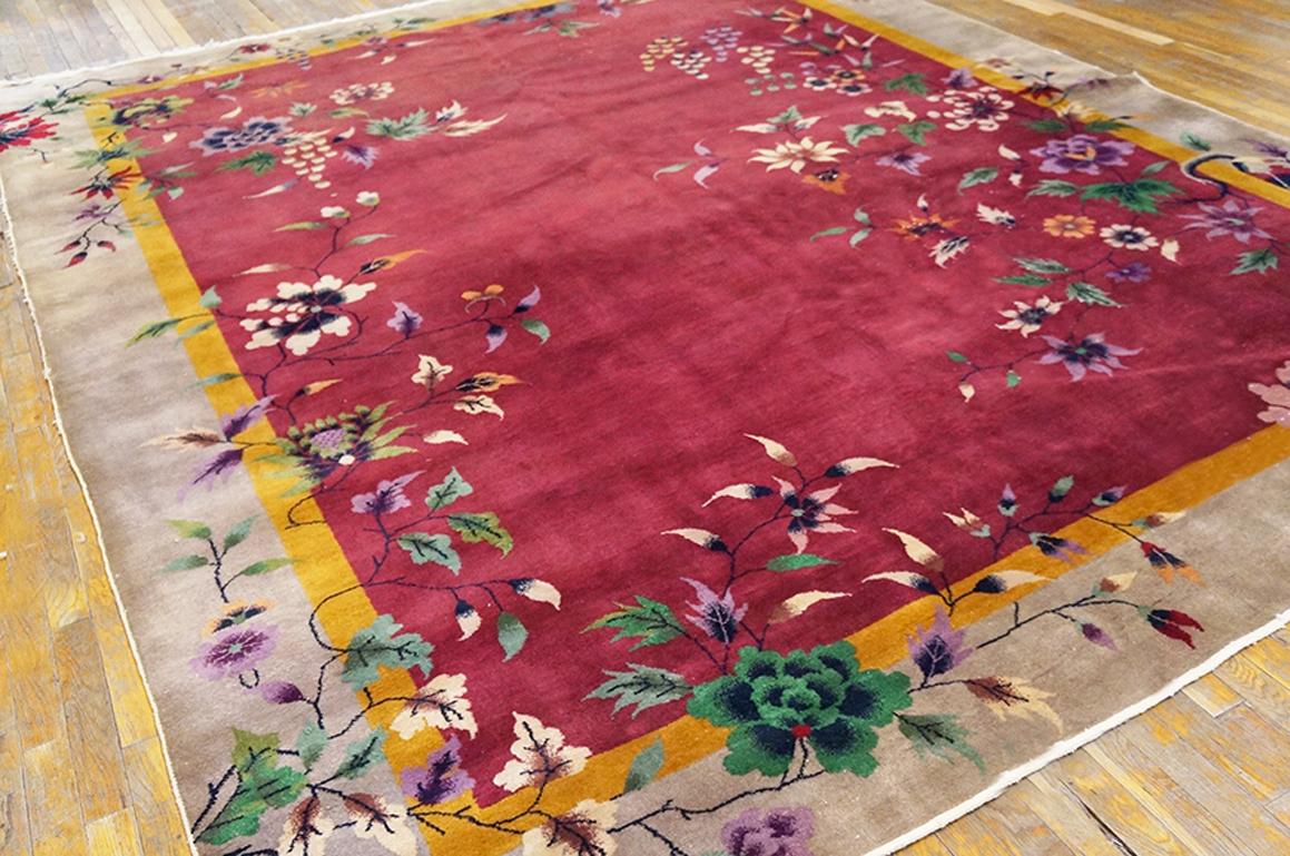 Antique Chinese Art Deco rug with red color and 8'10