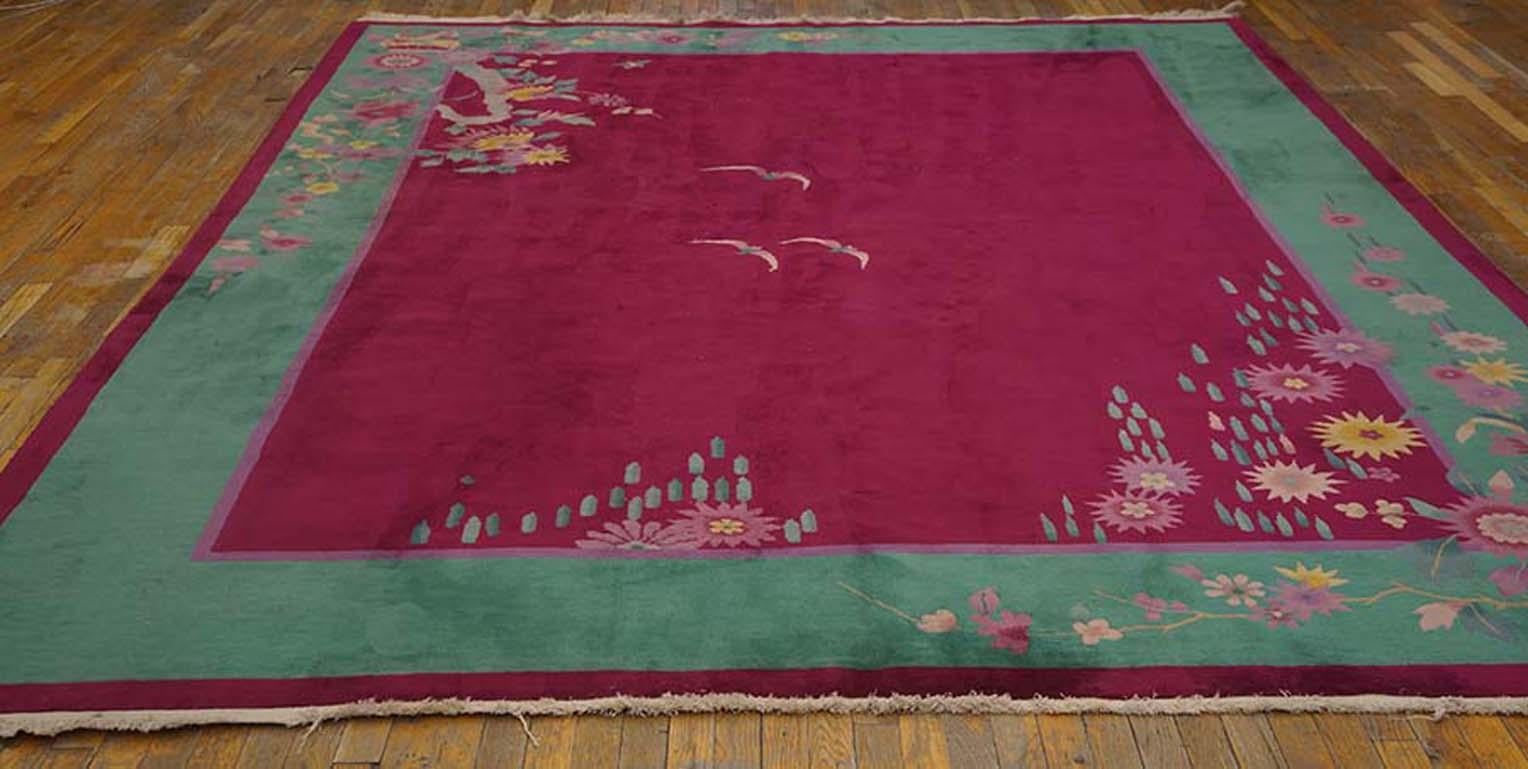Antique Chinese Art Deco rug with Fuchsia color and 8'9