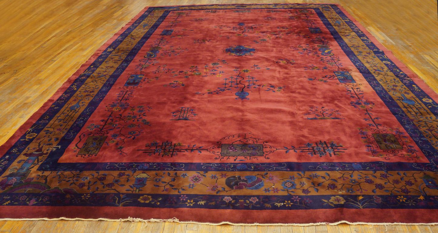 Hand-Knotted 1920s Chinese Art Deco Carpet ( 11'3