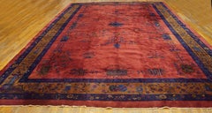 Fancy Red-Raspebery Ground With Floral Pattern Antique Chinese Art Deco Rug