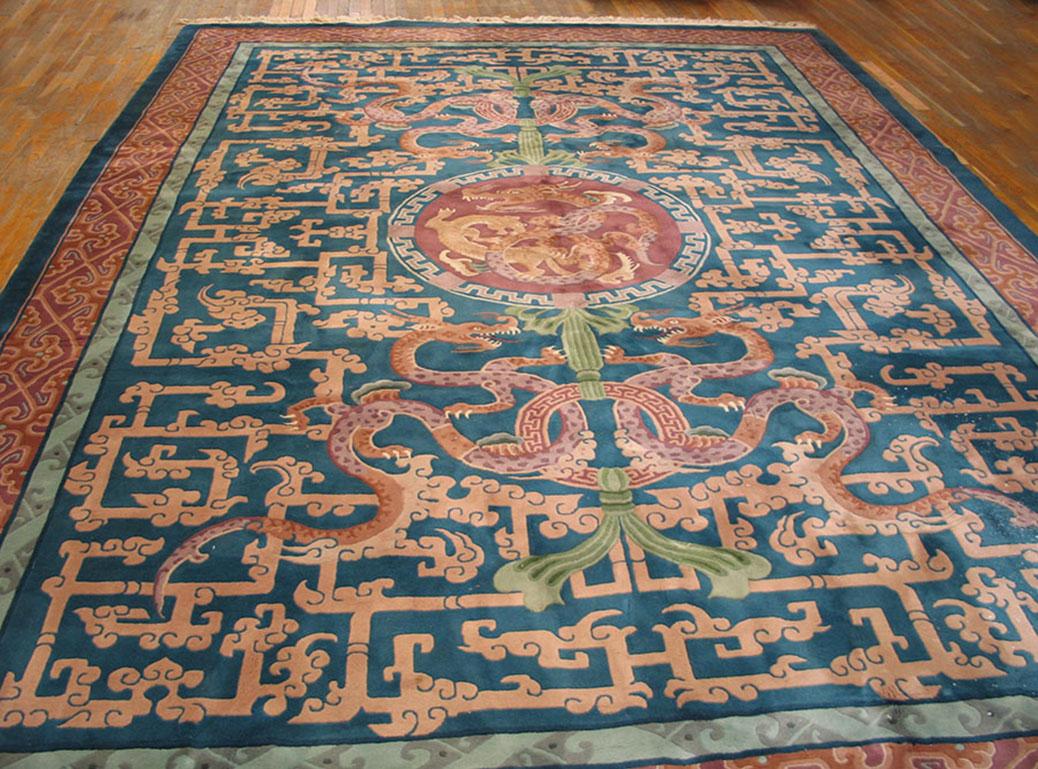 Hand-Knotted 1930s Chinese Art Deco Carpet ( 10' x 14'4