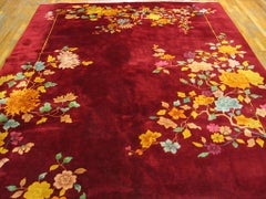 Spectacular Claret Background Color Floral Design Antique Chinese Art Deco Rug