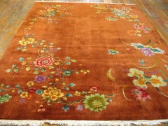Outstanding Rustic Orange Color with Floral Design Antique Chinese Deco Rug