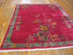 Delicate Rose-Pink Ground Colorful Bouquets Border Antique Chinese Art Deco Rug