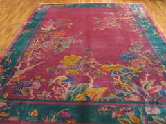 Happy Light Purple Color Exiting Floral Design Antique Chinese Art Deco Rug