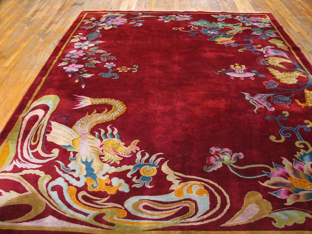Hand-Knotted Antique Chinese Art Deco Rug