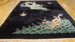 Exciting Black Field Antique Cloud Band & Celestial Dragon Chinese Deco Rug