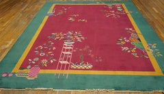 Rare Rose-Pink Background & Floral Design Antique Chinese Rug by Nichols Worksho