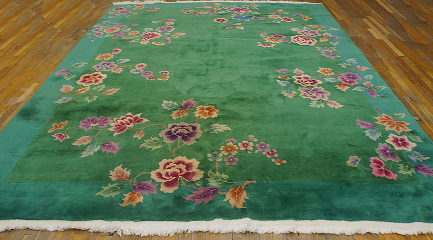 Hand-Knotted 1920s  Chinese Art Deco Carpet ( 8'8