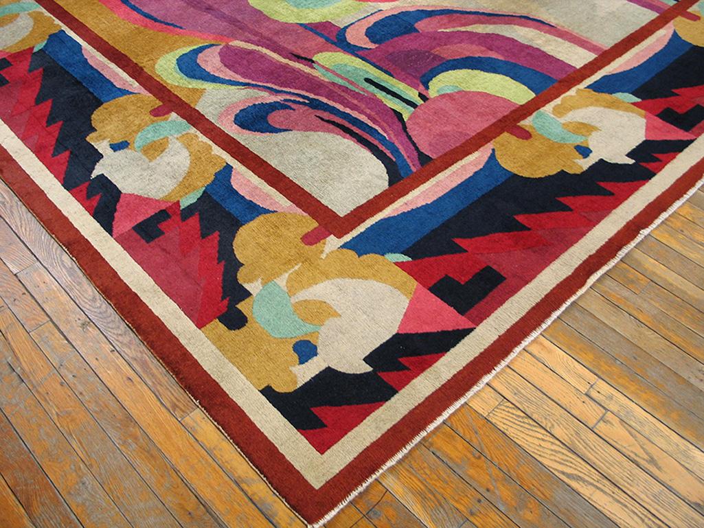 Hand-Knotted 1920s Chinese Art Deco Carpet  ( 9' x 11'6