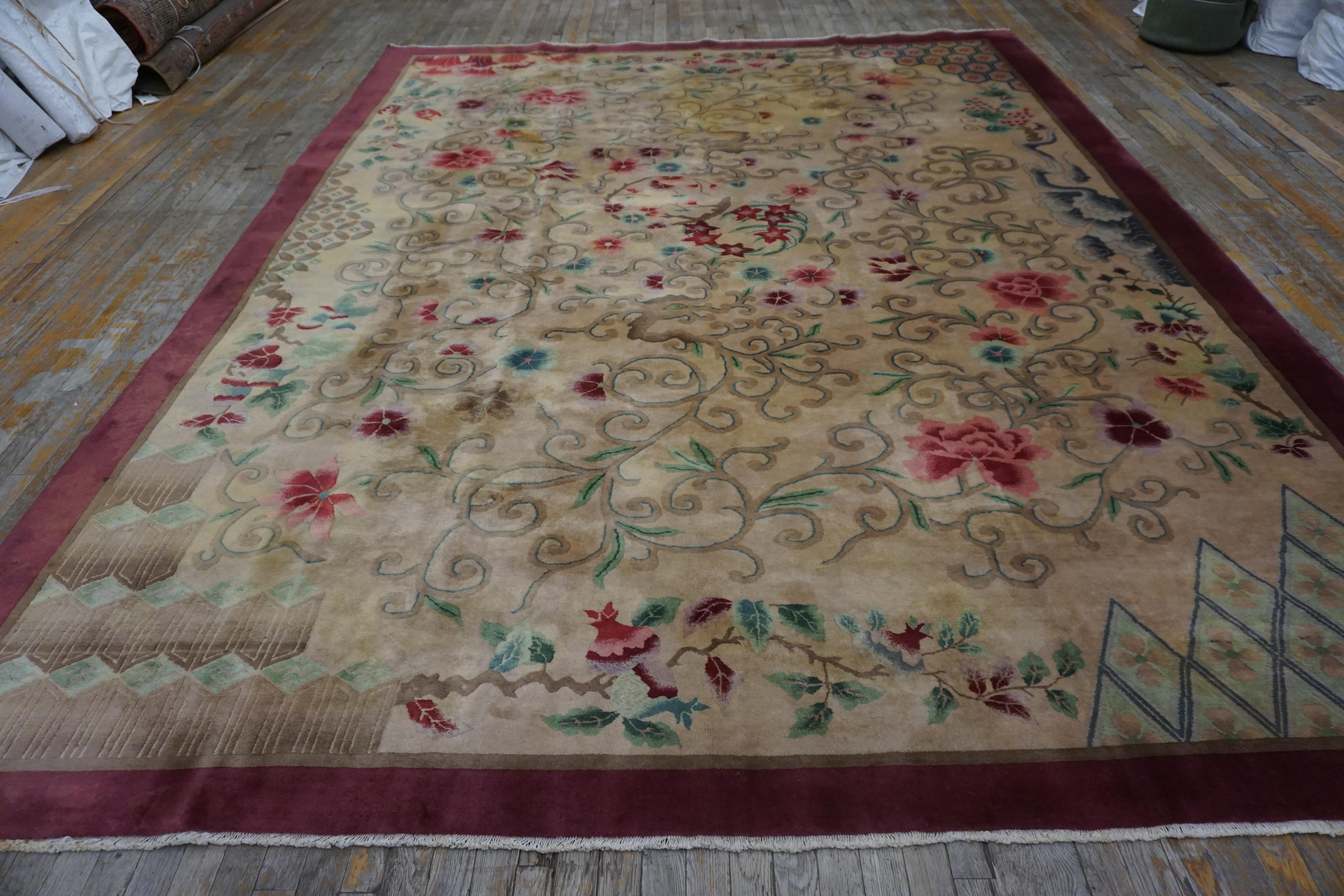 Hand-Knotted 1920s Chinese Art Deco Carpet ( 8'10