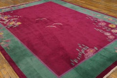 1920s Fuschia Vase Floral Antique Chinese Art Deco Rug 8'9"x11'4 Knotted Carpet