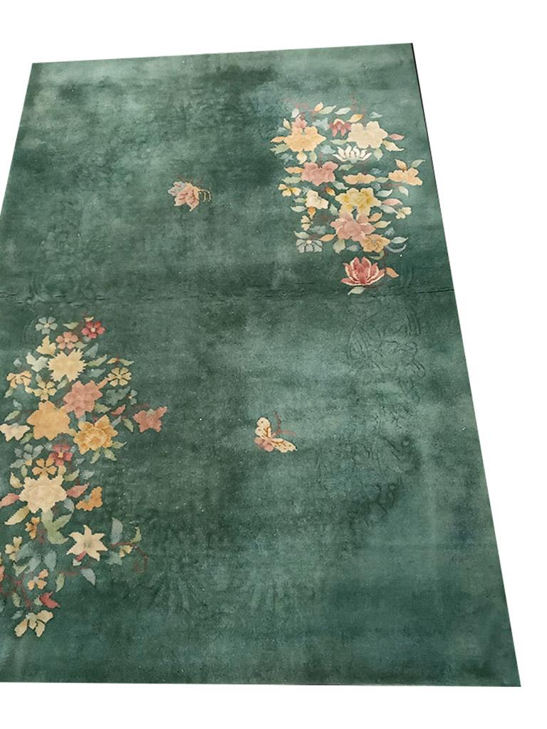 Hand-Knotted 1930s Chinese Art Deco Carpet ( 4'2