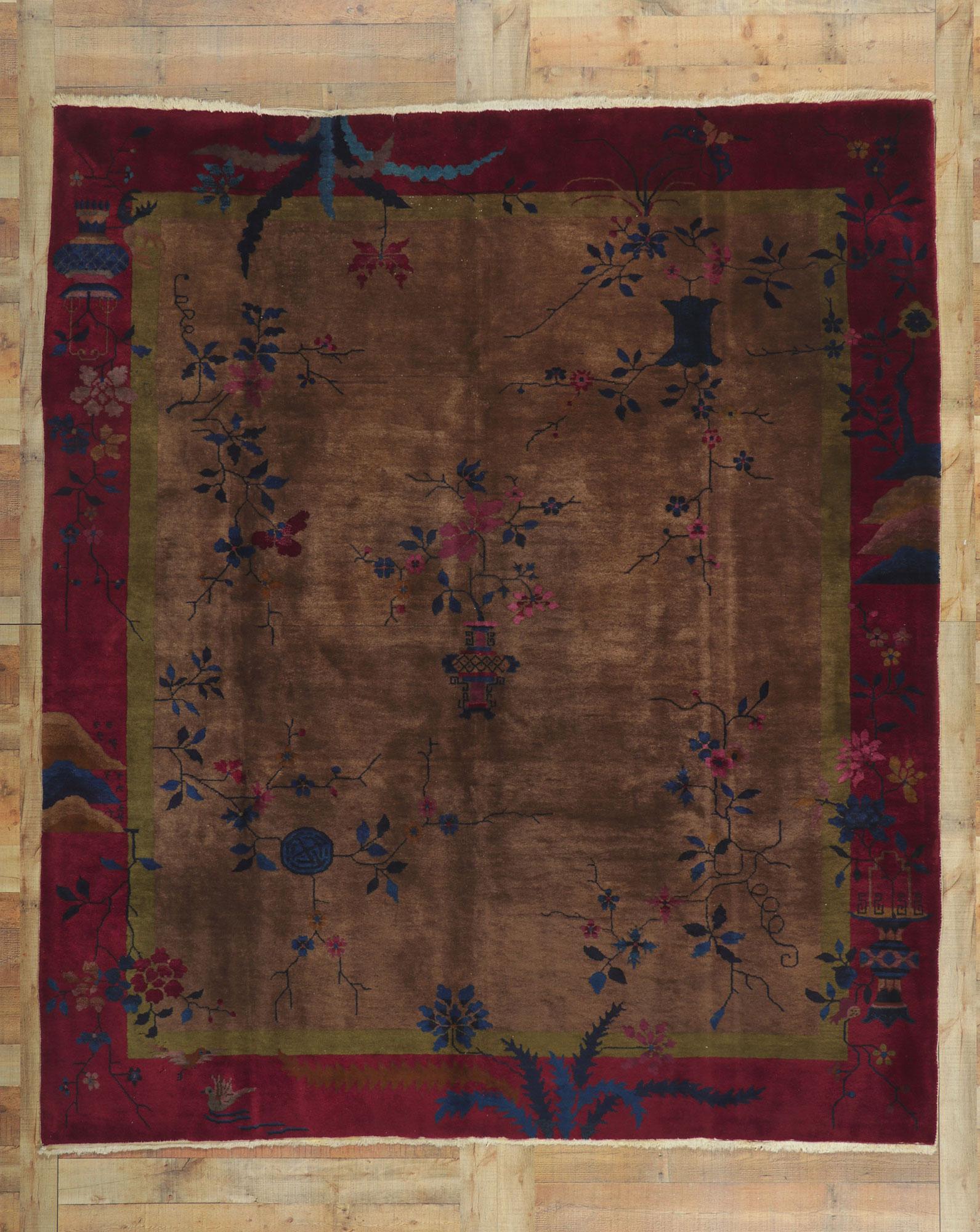Antiker chinesischer Art-Déco-Teppich (Wolle) im Angebot