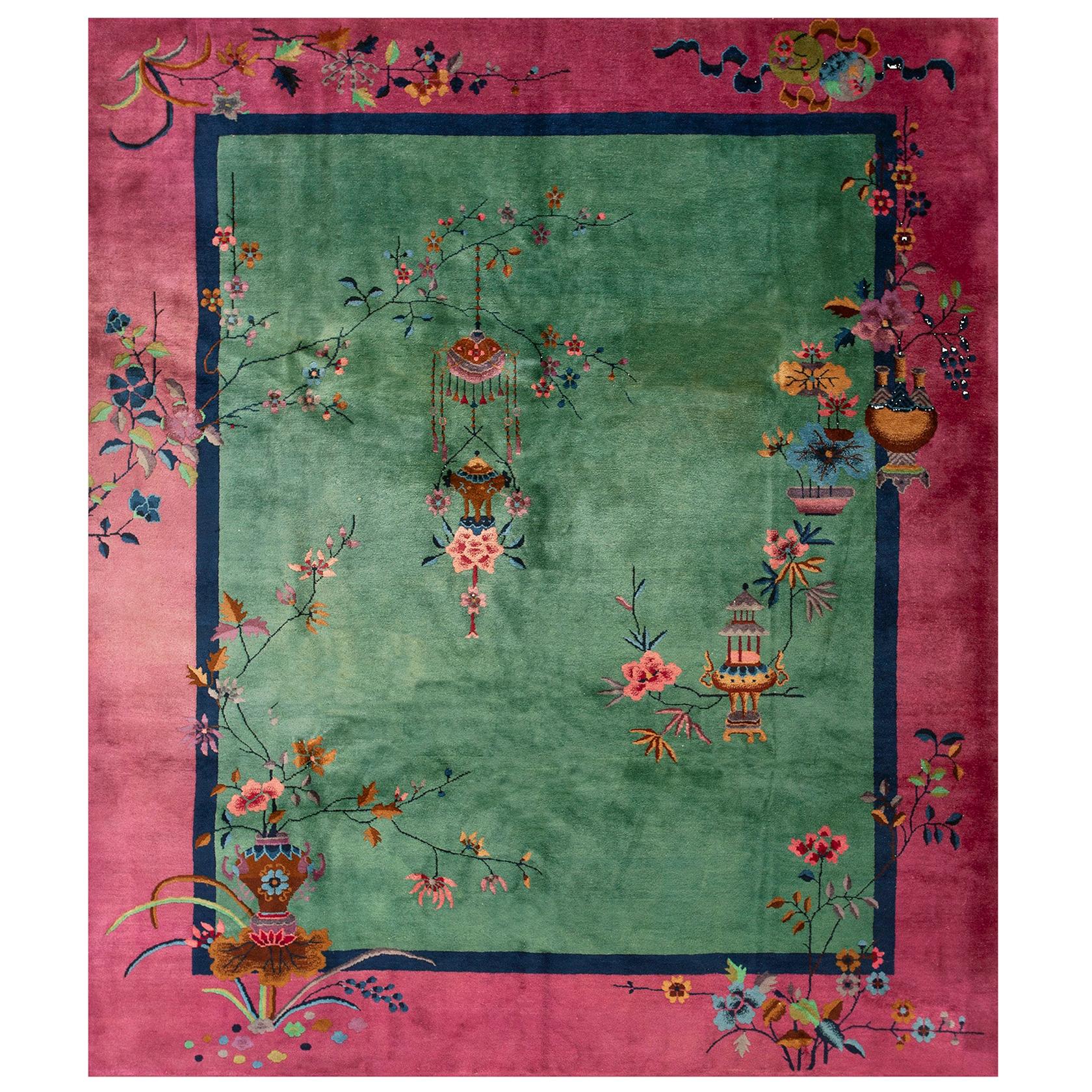 Antique Chinese Art Deco Rug 8' 0" x 9' 4"  For Sale