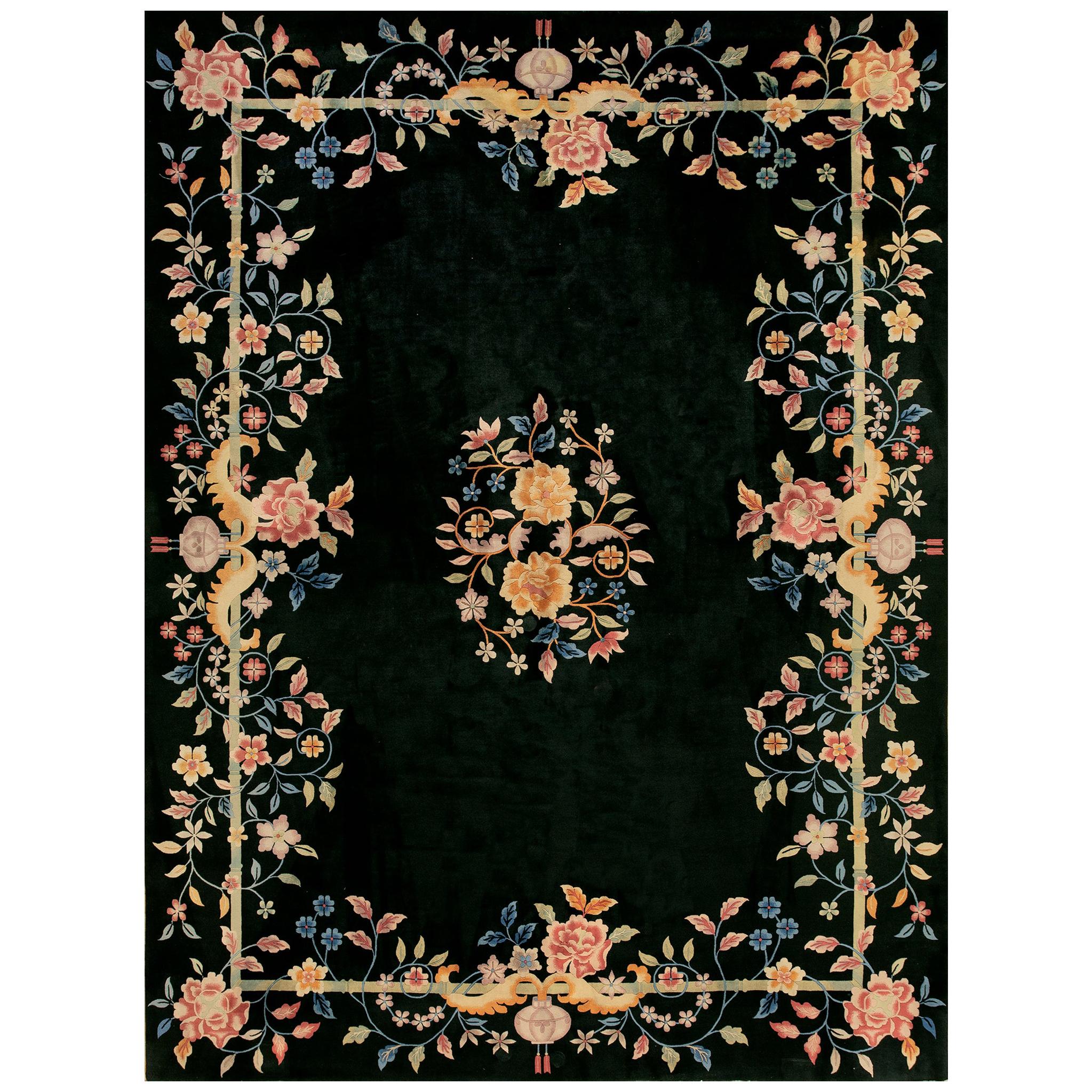 Tapis Art Déco chinois ancien de 9' 0""" x 12' 0""