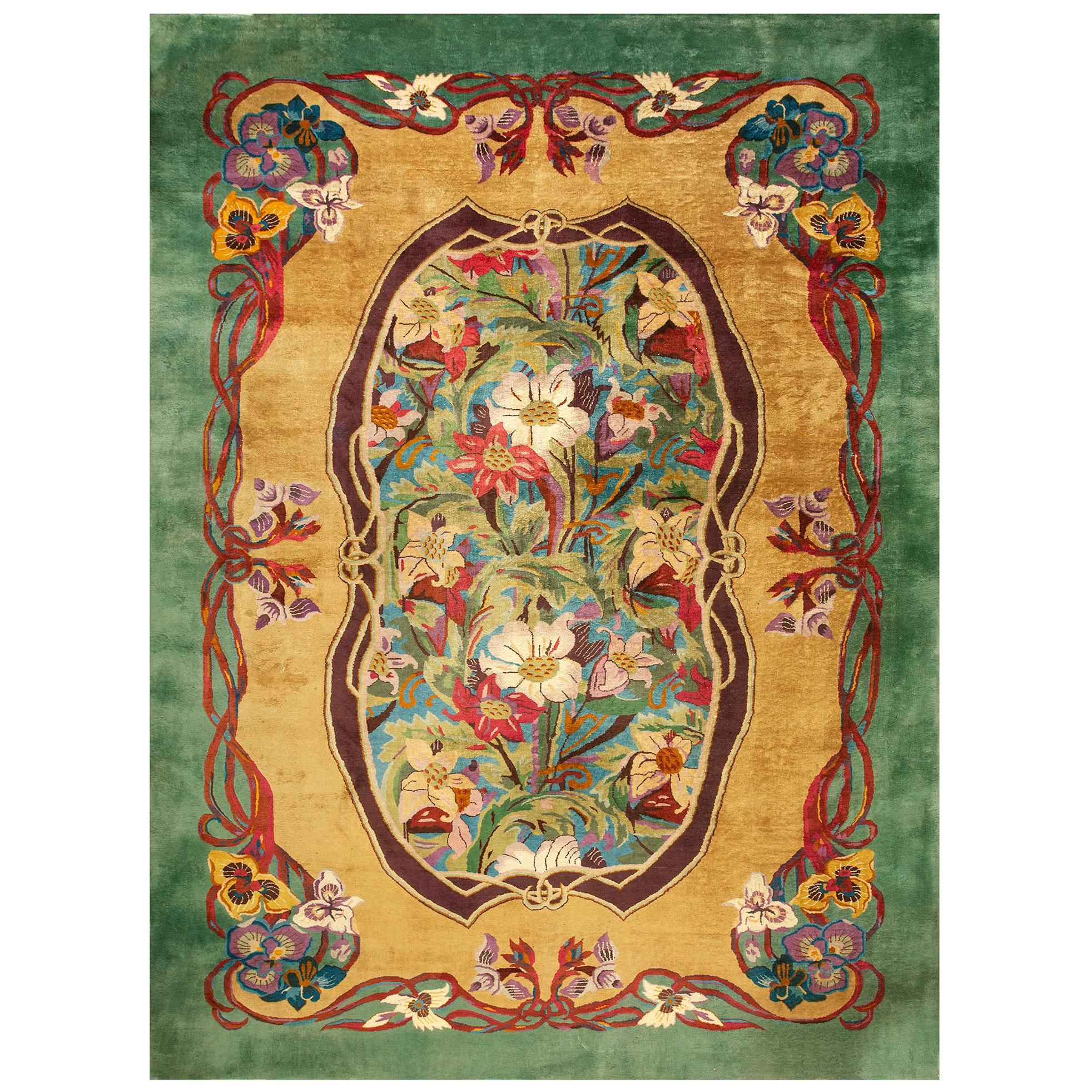 Tapis Art Déco chinois ancien 9' 10"" x 13' 4"" 