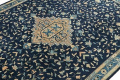 Antique Chinese Art Deco Rug in Blue with Gold Medallion, by Rug & Kilim