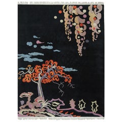 Tappeto antico cinese Art Deco in blu con motivi pittorici, da Rug & Kilim