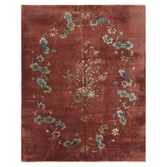 Tappeto antico cinese Art Deco in borgogna con motivi floreali - Rug & Kilim