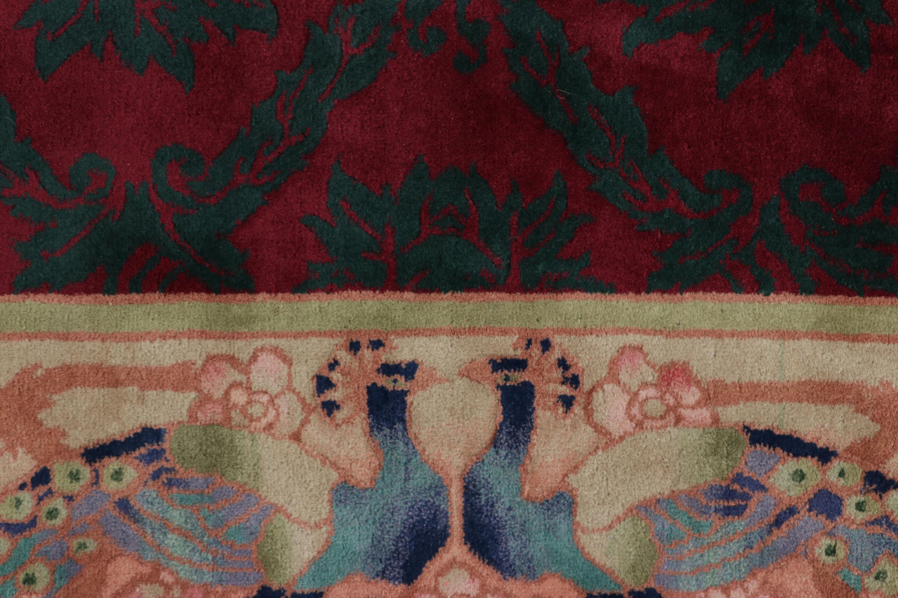 Chinois Ancien tapis chinois Art déco en Bourgogne avec fleurs et pictogrammes - Rug & Kilim en vente
