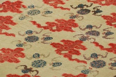 Antique Chinese Art Deco Rug in Cream and Red with Cloud Patterns  Rug & Kilim