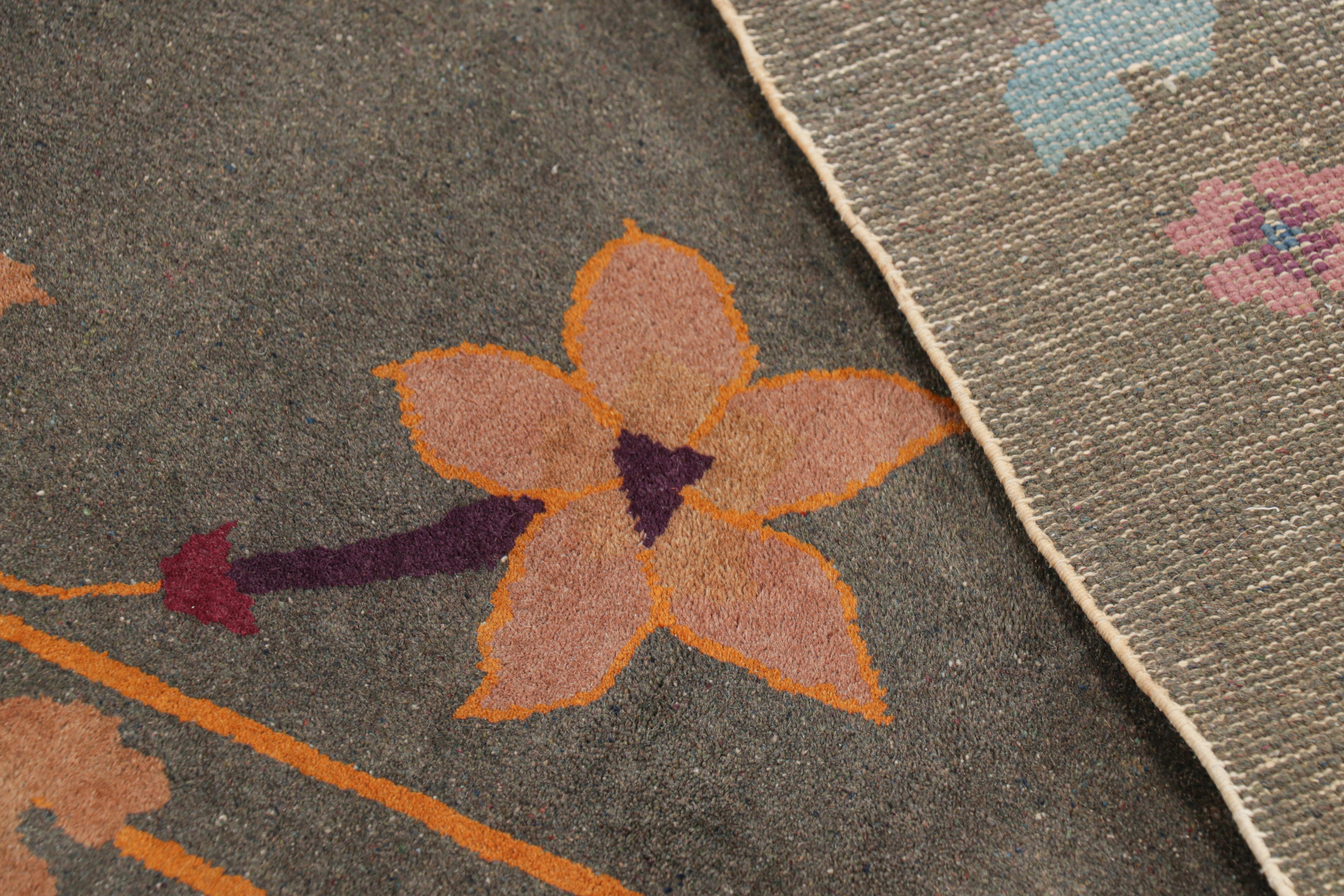 Antique Chinese Art Deco Rug in Gray with Colorful Florals, from Rug & Kilim For Sale 1