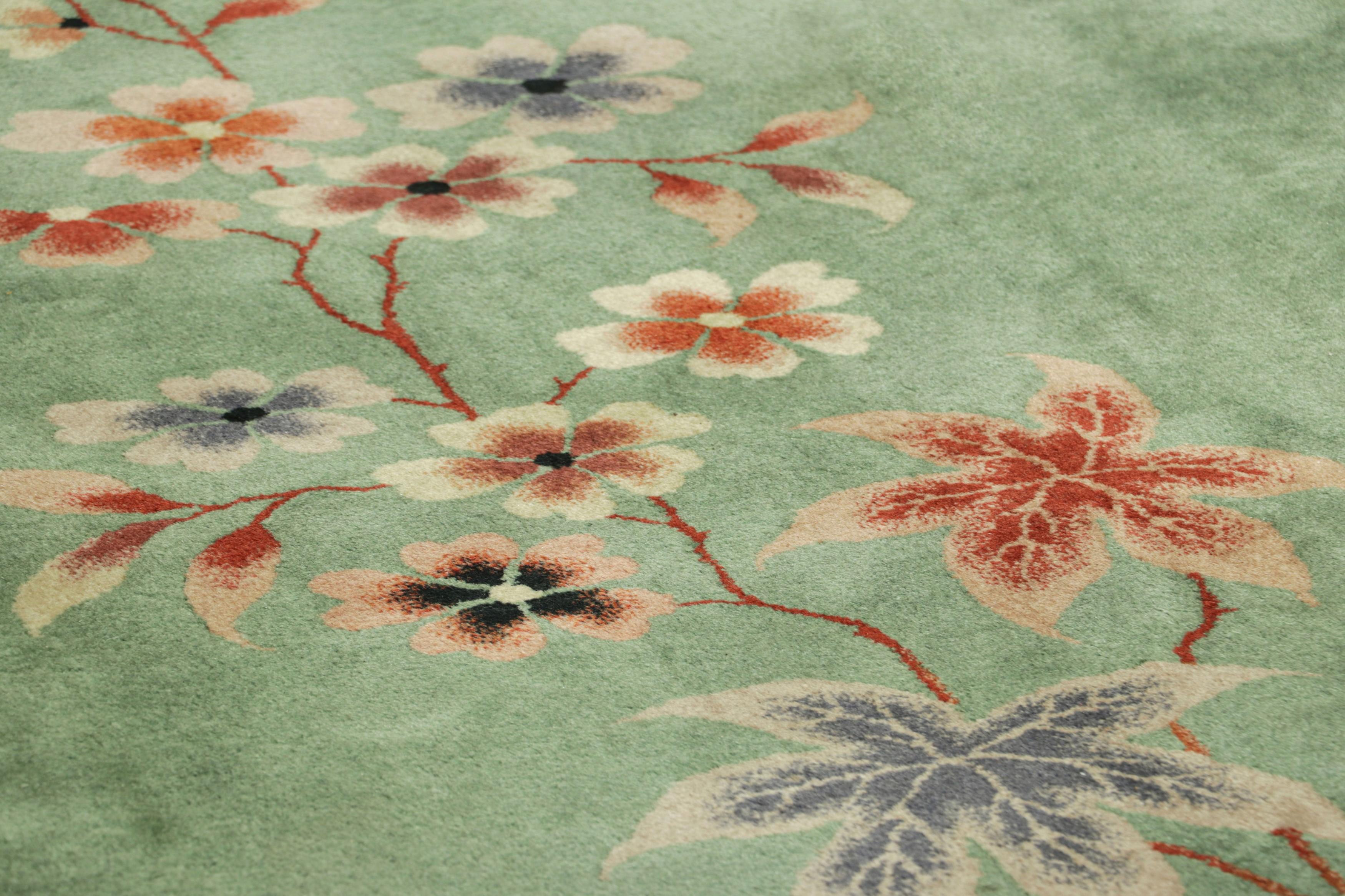 Made with hand-knotted wool and originating from China circa 1920-1930, this is a 10x13 rare collectible from the 1920s Chinoiserie style period pieces, and one of our new favorite curations.   

On the Design: 

A rich green underscores an almost