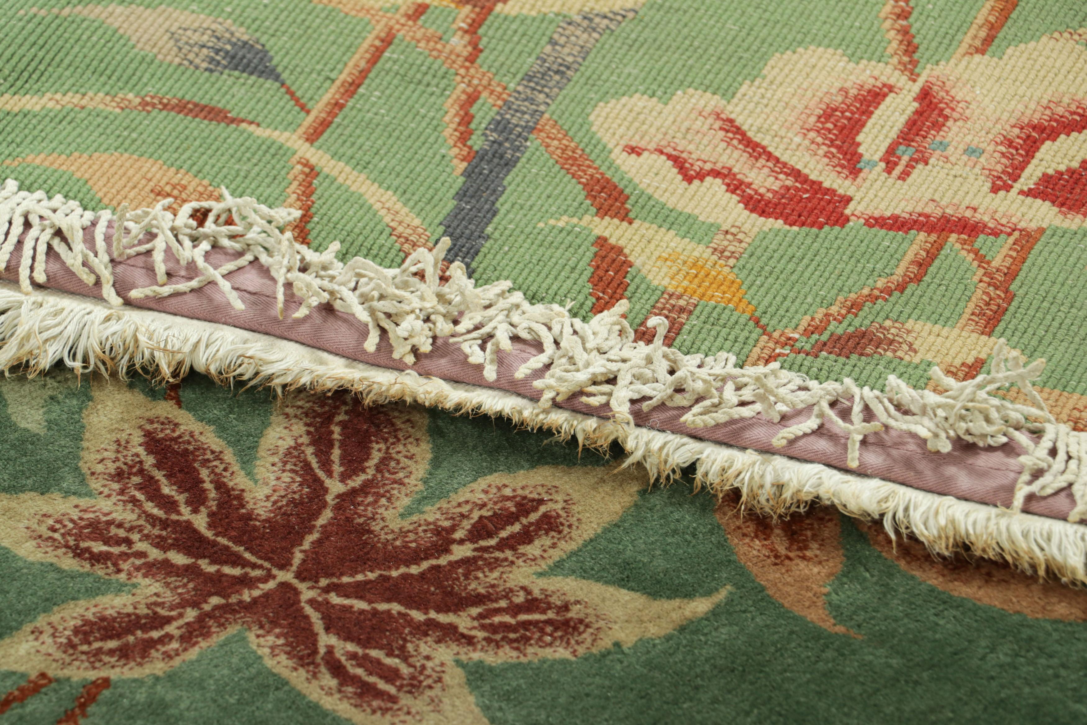 Antique Chinese Art Deco Rug in Green with Colorful Floral Pattern  Rug & Kilim 1